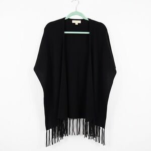Michael Kors Black Fringe Knit Poncho Shawl Cape Wrap – Women’s Size L